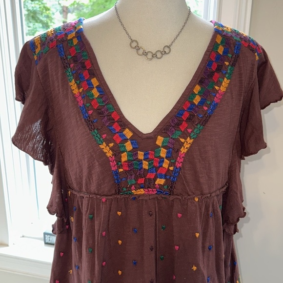 Anthropologie Cotton Embroidered Boho Tee, Small, NWOT - Picture 2 of 7